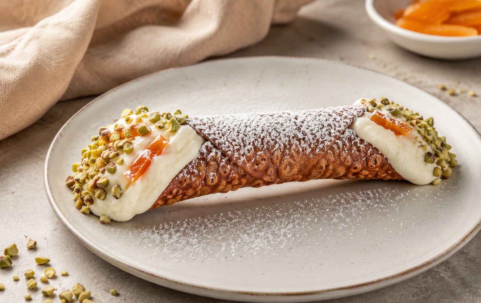 Cannolo siciliano con ricotta e pistacchio